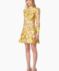 Elliatt Golden Voice 3D Mini Dress Yellow Floral Size S/ AU 8 - Dresses
