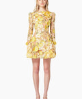 Elliatt Golden Voice 3D Mini Dress Yellow Floral Size S/ AU 8 - Dresses