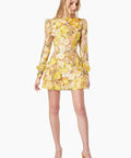 Elliatt Golden Voice 3D Mini Dress Yellow Floral Size S/ AU 8 - Dresses