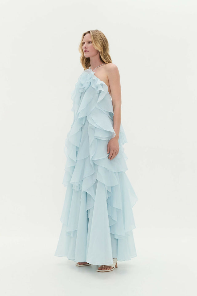 Aje Pandorea Layered Maxi Dress Silver Blue