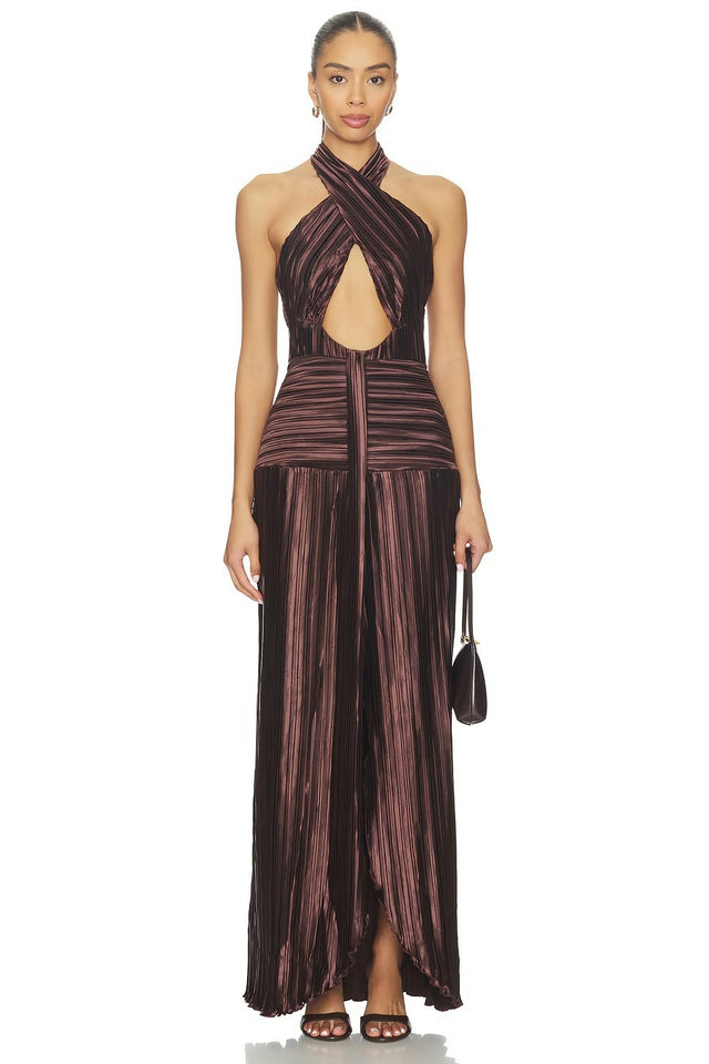 Sonya Moda Ariana Plisse Dress - Chestnut
