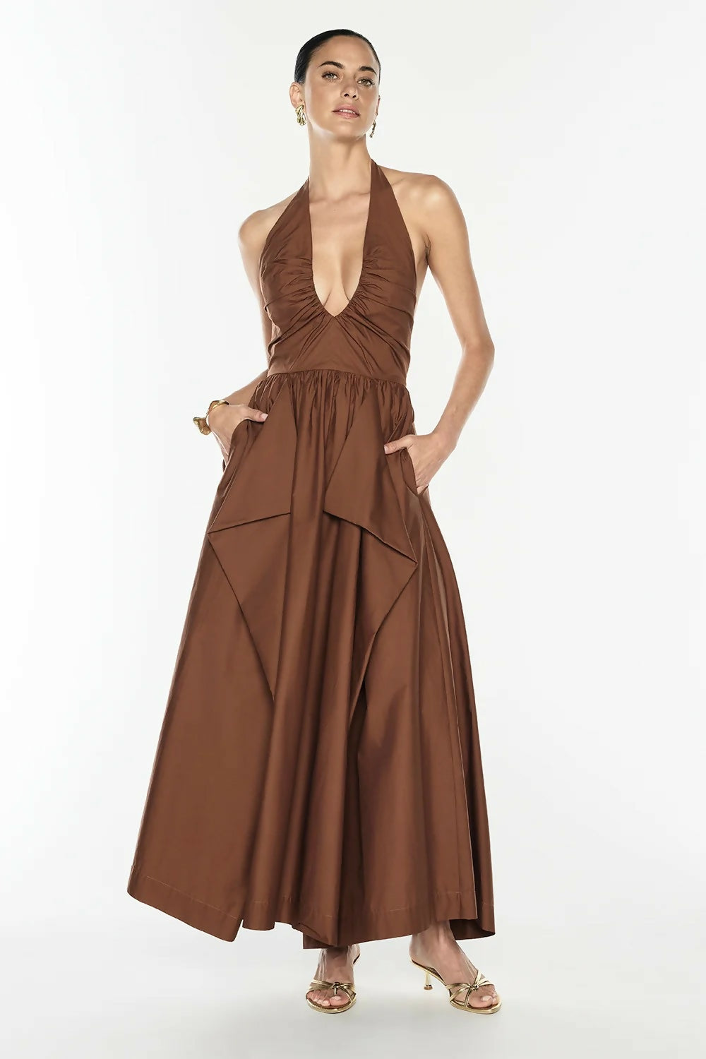 Manning Cartell Provence Halter Gown in Cognac – designer dress hire