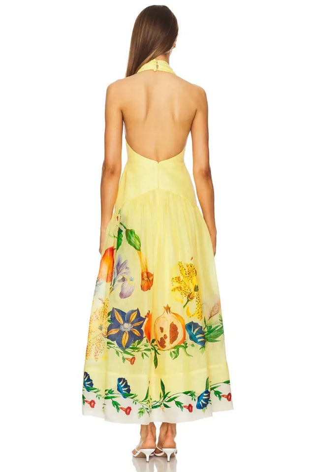 Alemais Dahlia Halter Maxi Gown Yellow