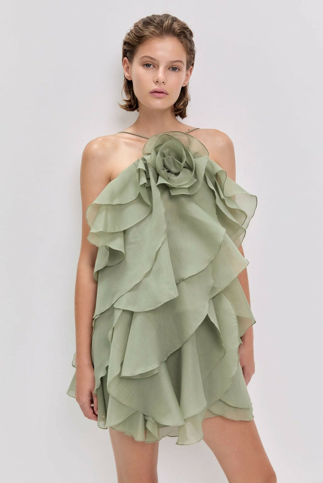 Aje Pandorea Layered Mini Dress In Moss