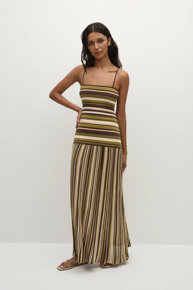 Faithful Essenia Knit Dress in Espresso Pine stripe - 8 / Multi - Dresses