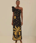 Farm Rio Banana Tree Premium Linen Midi Dress Black Size Small / AU 8 - 8 / Print - Dresses