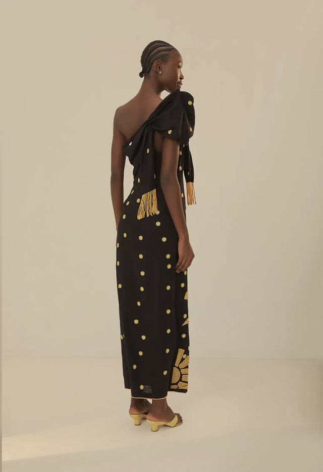 Farm Rio Banana Tree Premium Linen Midi Dress Black Size Small / AU 8 - 8 / Print - Dresses