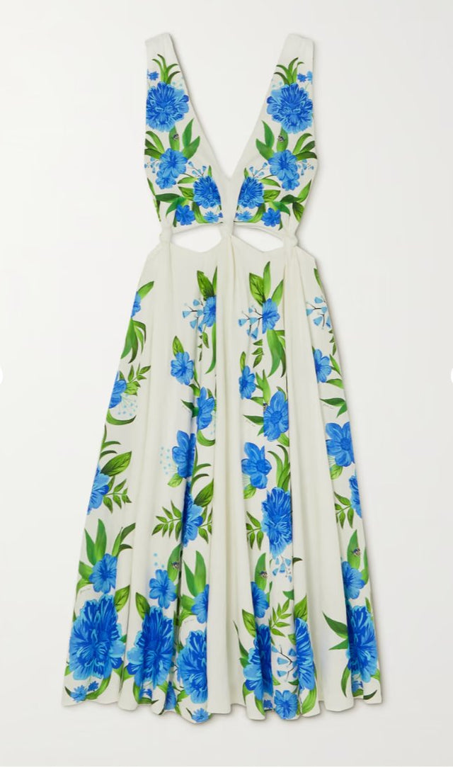 Farm Rio Cutout Floral-print Linen-blend Midi Dress | Passion For Fashion
