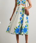 Farm Rio Cutout Floral-print Linen-blend Midi Dress - 10 / Floral / Midi - Dresses