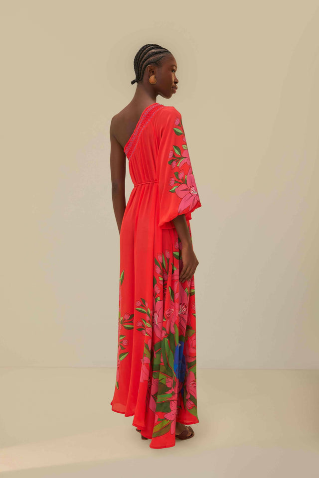 Farm Rio Red Summer Foliage Scarf Dress Red/Floral Size 14 - 14 / Multi - Dresses