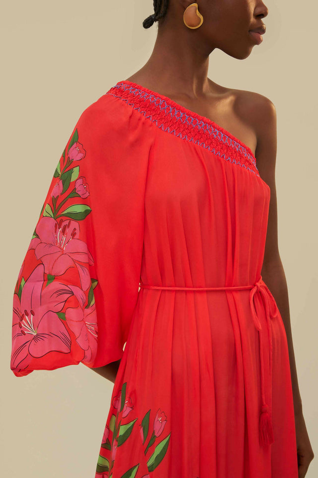 Farm Rio Red Summer Foliage Scarf Dress Red/Floral Size 14 - 14 / Multi - Dresses