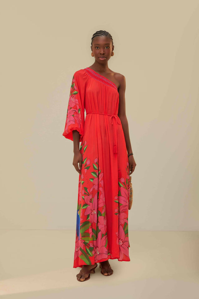 Farm Rio Red Summer Foliage Scarf Dress Red/Floral Size 14 - 14 / Multi - Dresses