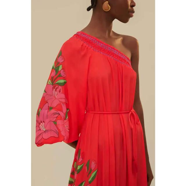 Farm Rio Summer Foliage Scarf Maxi Dress Red - Dresses