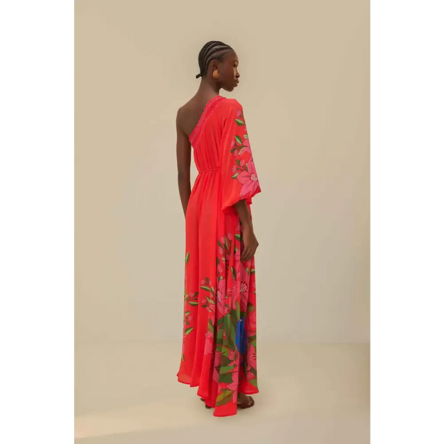 Farm Rio Summer Foliage Scarf Maxi Dress Red - Dresses