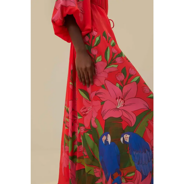 Farm Rio Summer Foliage Scarf Maxi Dress Red - Dresses