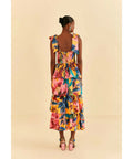 Farm Rio Yellow Painted Flowers Tiered Midi Dress Print Size Small / AU 8 - 10 / Multi - Dresses