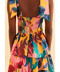 Farm Rio Yellow Painted Flowers Tiered Midi Dress Print Size Small / AU 8 - 10 / Multi - Dresses