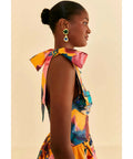 Farm Rio Yellow Painted Flowers Tiered Midi Dress Print Size Small / AU 8 - 10 / Multi - Dresses