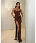 Fatgzona Elshani Molten Bronze Gown - 8 / Brown - Dresses