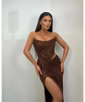 Fatgzona Elshani Molten Bronze Gown - 8 / Brown - Dresses