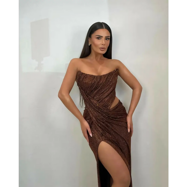 Fatgzona Elshani Molten Bronze Gown - 8 / Brown - Dresses