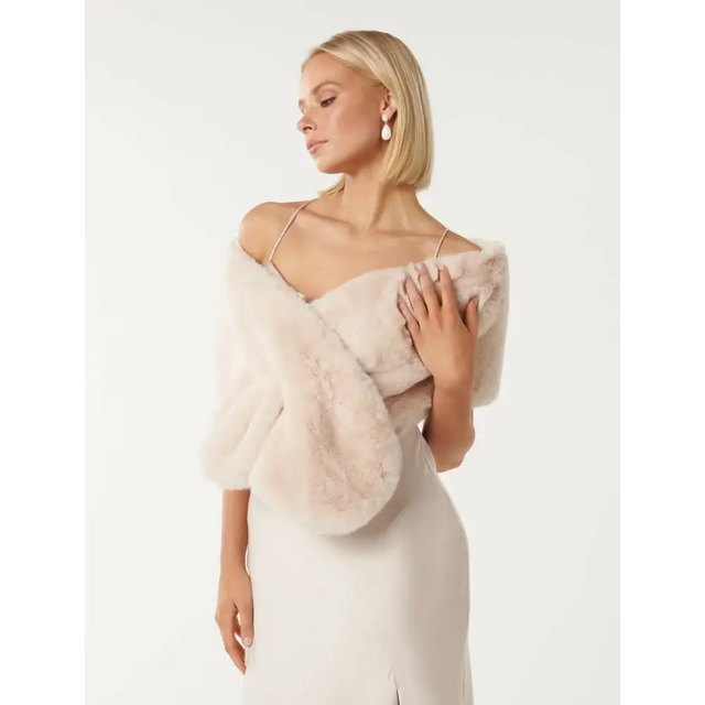 Forever New Faux Fur Wrap - Scarfs