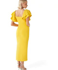 Forever New Kiki Ruffle-Sleeve Bodycon Dress - 8 / Yellow - Dresses