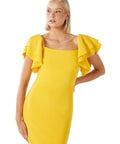 Forever New Kiki Ruffle-Sleeve Bodycon Dress - 8 / Yellow - Dresses