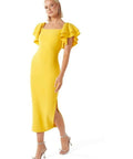 Forever New Kiki Ruffle-Sleeve Bodycon Dress - 8 / Yellow - Dresses