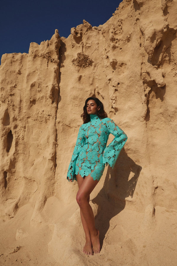 Studio Selea Turquoise Shell Embriodery Dress