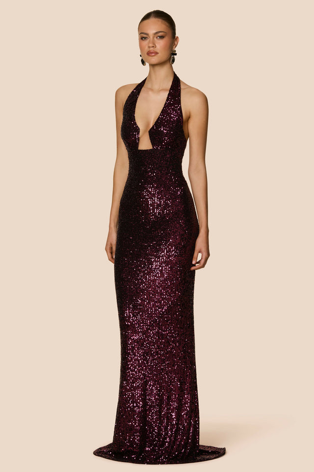 Nookie Diva Plunge Gown In Boysenberry