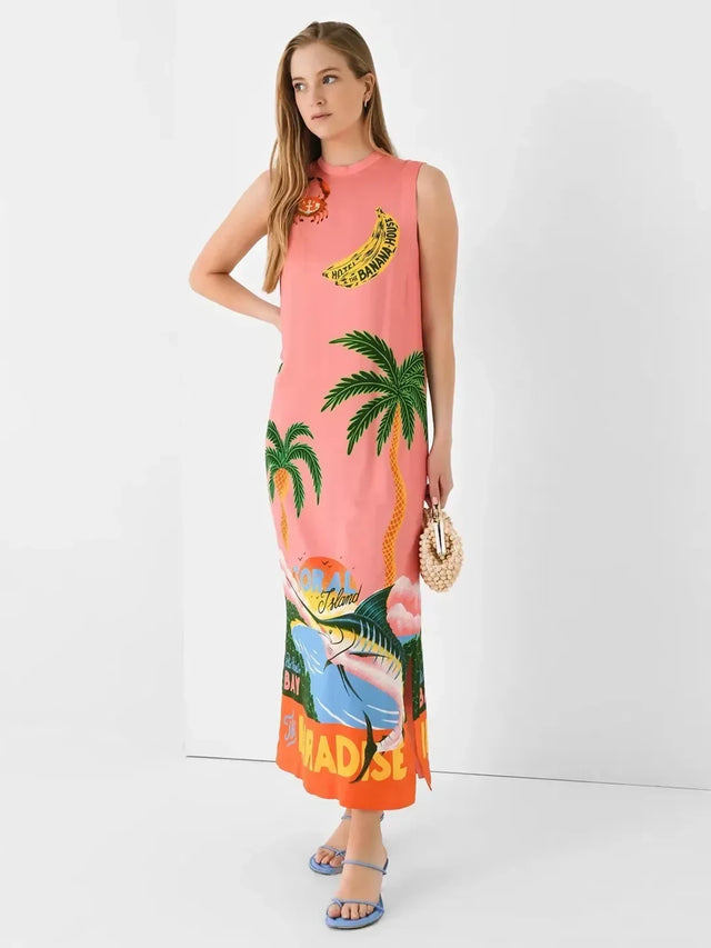 Alemais Paradiso Silk Midi Dress Pink Multi
