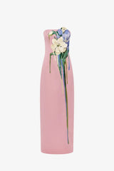 Leo Lin Rayna Embroidered Bustier Maxi Dress Bouquet Print in Pastel Pink view 2