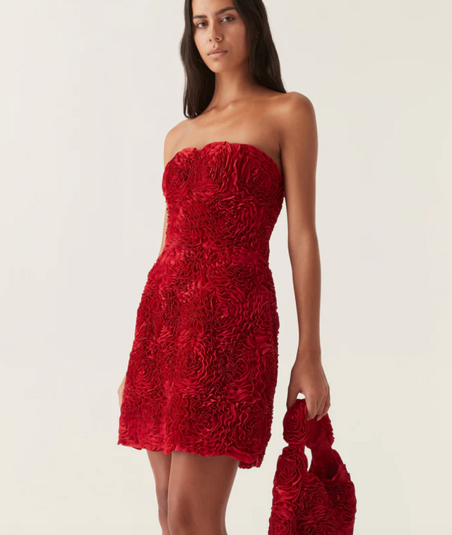 Gazer Rosette Mini Dress Size 6 - 6 / Red - Dresses