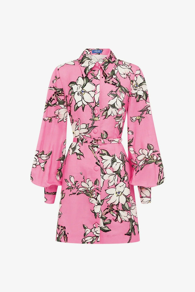 Leo Lin Luminous Linen Mini Dress in Pink Magnolia