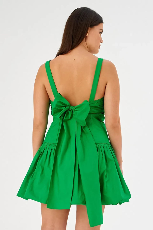 Oroton Short Tie Back Bow Dress Jewel Green Size 8