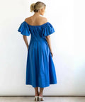 Gingham & Heels Lessey Off Shoulder Maxi Dress in Cobalt - 8 / Blue - Dresses