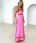 Gingham & Heels Vaina Linen Maxi Dress in Pink Wavy - Dresses