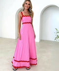 Gingham & Heels Vaina Linen Maxi Dress in Pink Wavy - Dresses