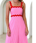Gingham & Heels Vaina Linen Maxi Dress in Pink Wavy - Dresses