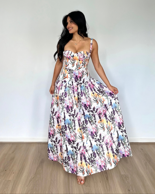 Justin Tong Lavande Maxi Dress Winter Bloom Print