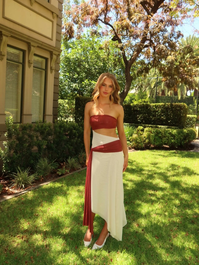 Bec & Bridge Ayla Strapless Dress in Rust Size 8