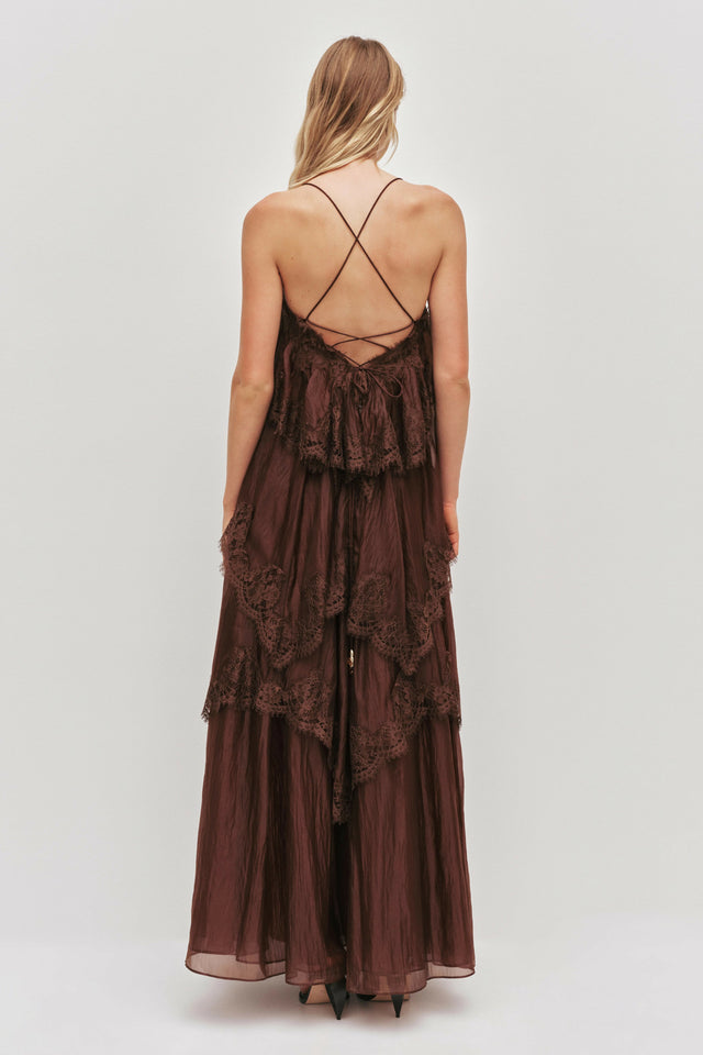 AJE Ophelia Lace Gown Chocolate Brown Size 8