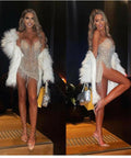 Hana Bustier Nude Beaded Mini Dress With Crystal Tassels - 8 / Nude - Dresses