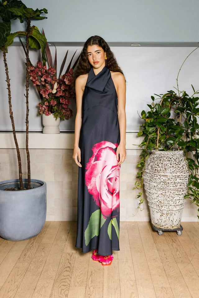 Harper Lu Cowl Slip Halter Dress - 8 / Print - Dresses
