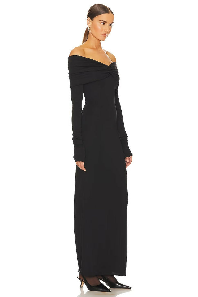 Helsa Matte Jersey Off Shoulder Maxi Dress - 6 / Black - Dresses