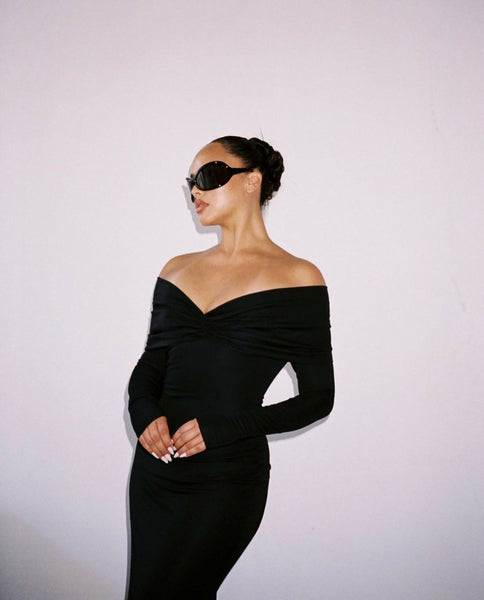 Helsa Matte Jersey Off Shoulder Maxi Dress