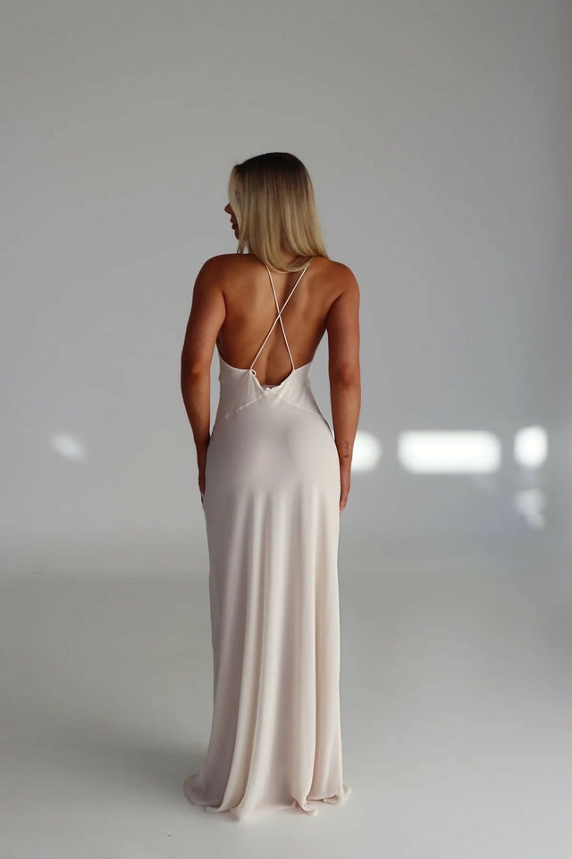 Helsa Sheer Deep V Maxi Ivory - 8 / White - Dresses
