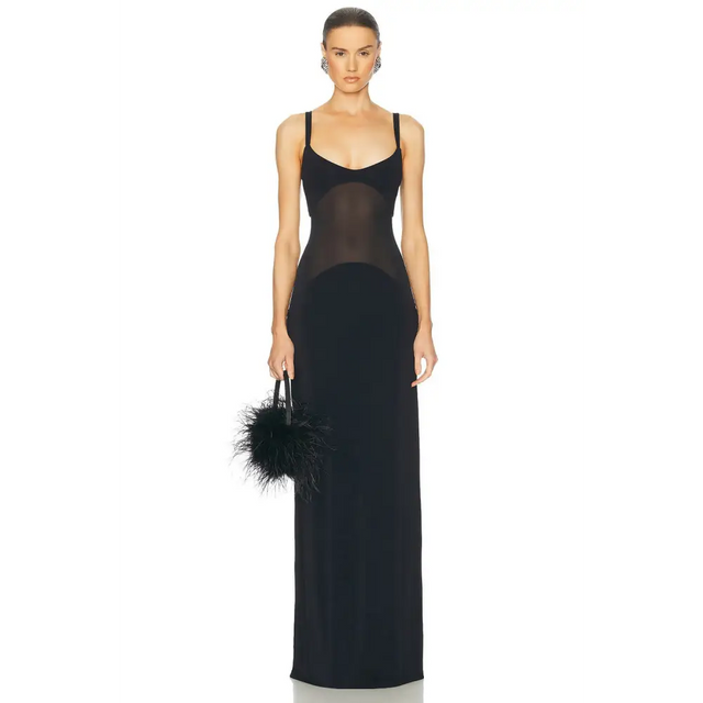 Helsa Sheer Knit Curve Maxi Dress - 6 / Black - Dresses