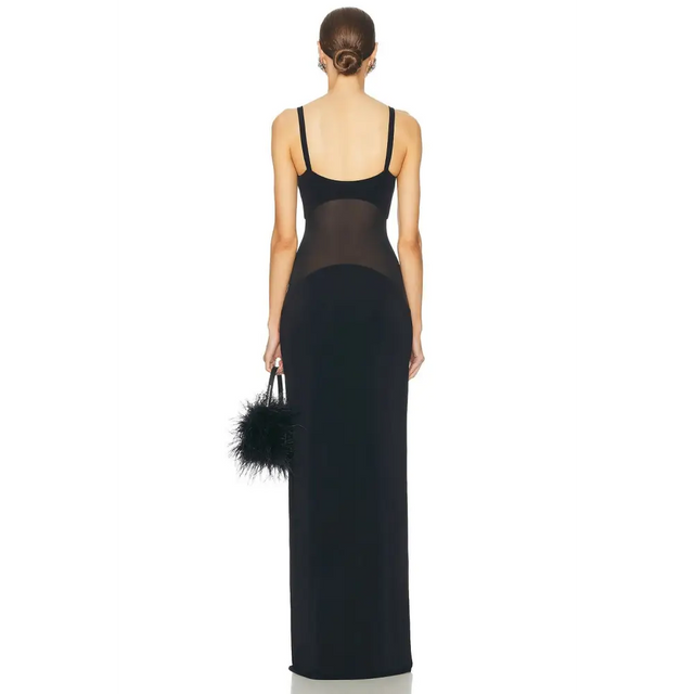 Helsa Sheer Knit Curve Maxi Dress - 6 / Black - Dresses